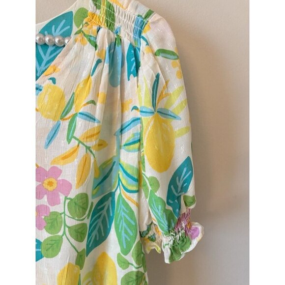 Rachel Roy Womens Size Small Bright Floral V-Neck Blouse Short Sleeve Rayon - Picture 4 of 6